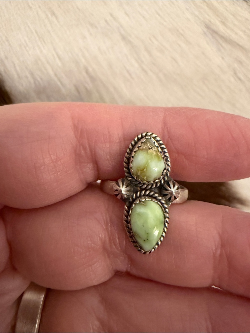 ❤️ Palomino Variscite Navajo Style 2 Stone Matte Sterling Silver Ring Adjustable